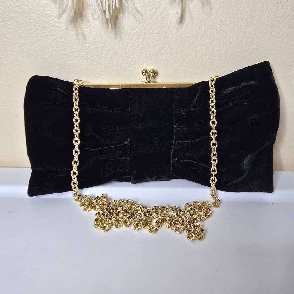 Talbots Black Velvet Bow-Shaped Evening Bag w/ Gold Chain